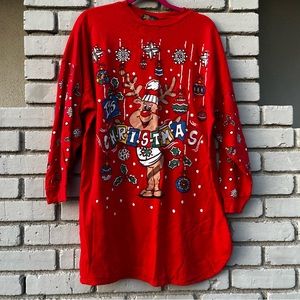 Vtg Starlit Nights It’s Christmas Reindeer Print Sweatshirt in Red - Size Large